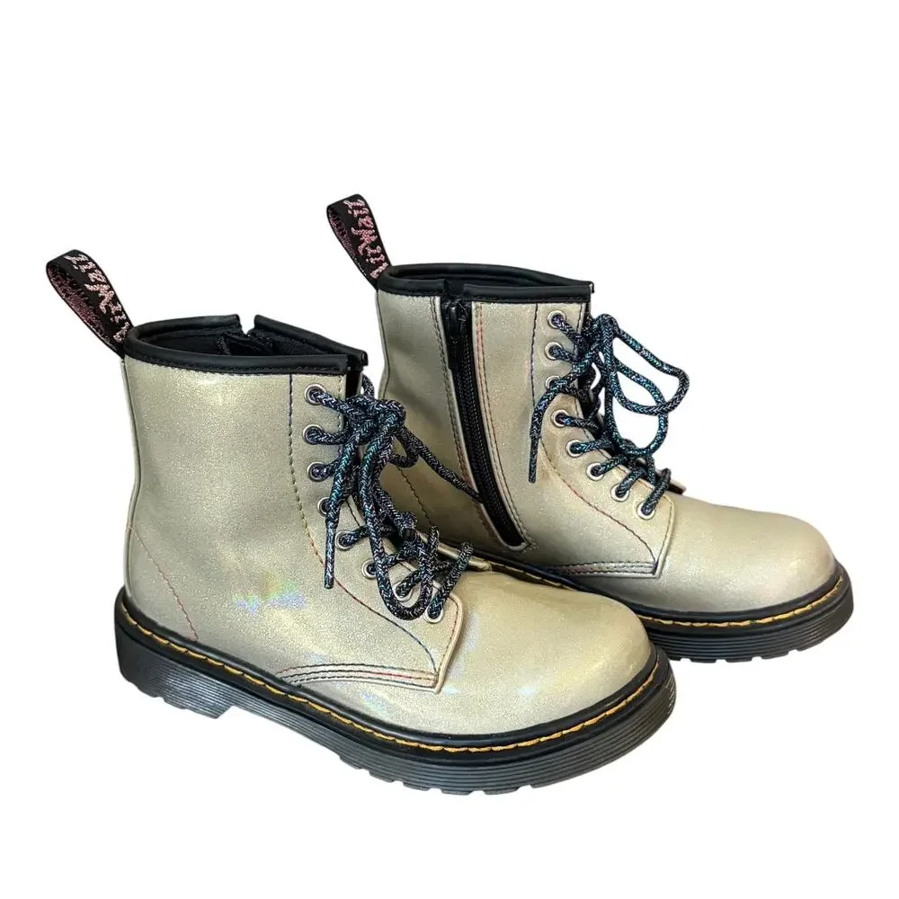 Dr Martens Kids 1460 Sparkle Rays Lace Up Boots Silver Lightshow Girls Size 1